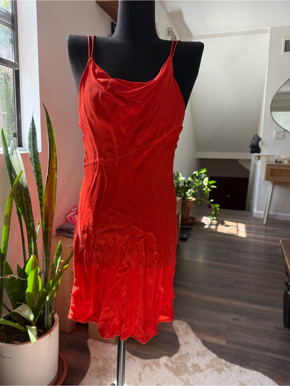 Zara Vibrant Red Slip Dress with Cowl Neck